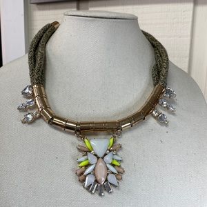Funky green rope and sparkly medallion necklace